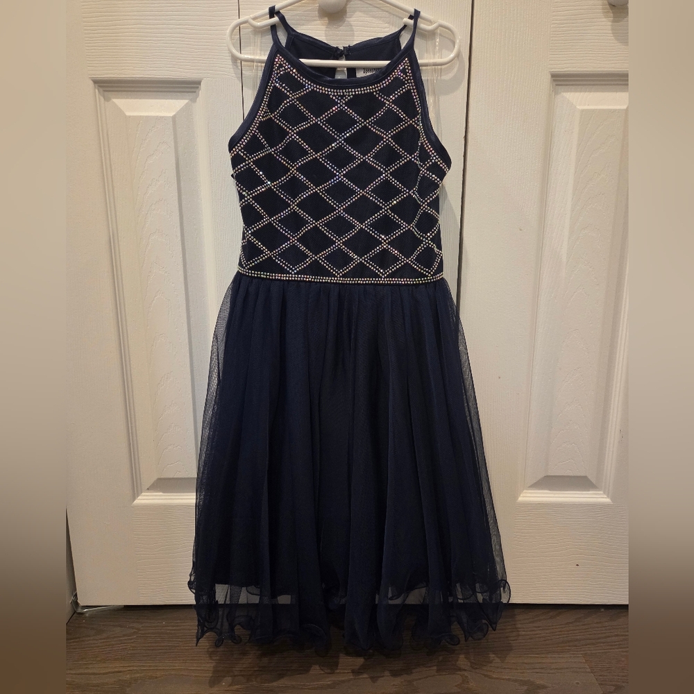 Speechless Kids Navy Dress with Diamond Pattern
